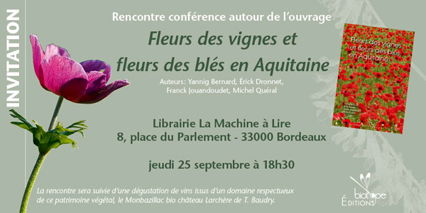 Carton d'invitation Rencontre-Conférence Fleurs des vignes en Aquitaine